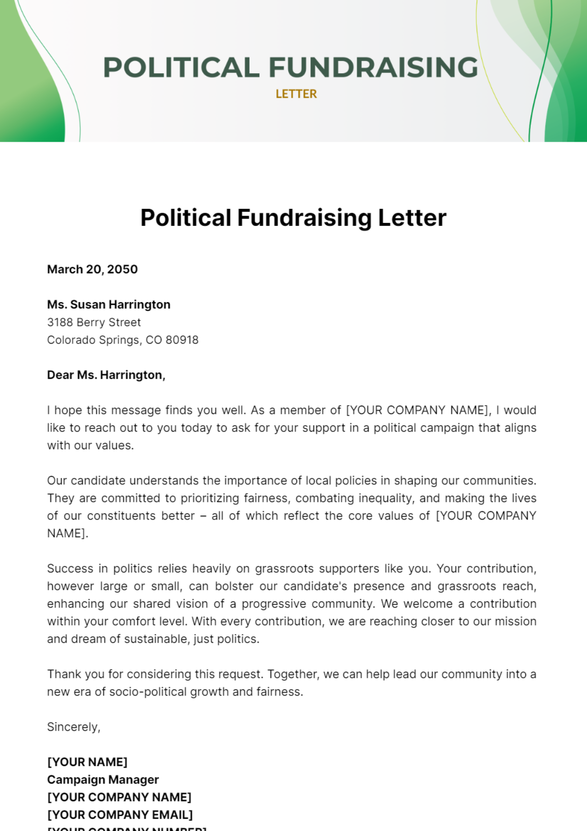 Political Fundraising Letter Template