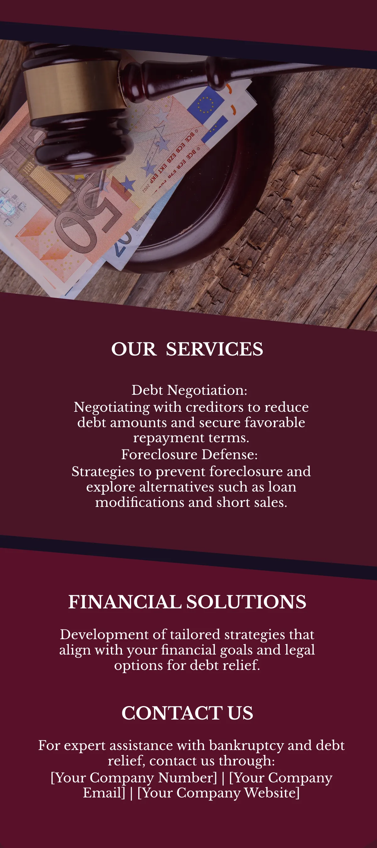 Free Bankruptcy Law and Debt Relief Rack Card Template to Edit Online