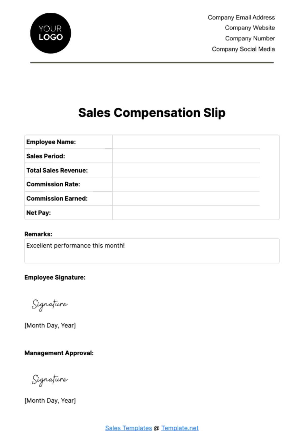 Sales Compensation Slip Template