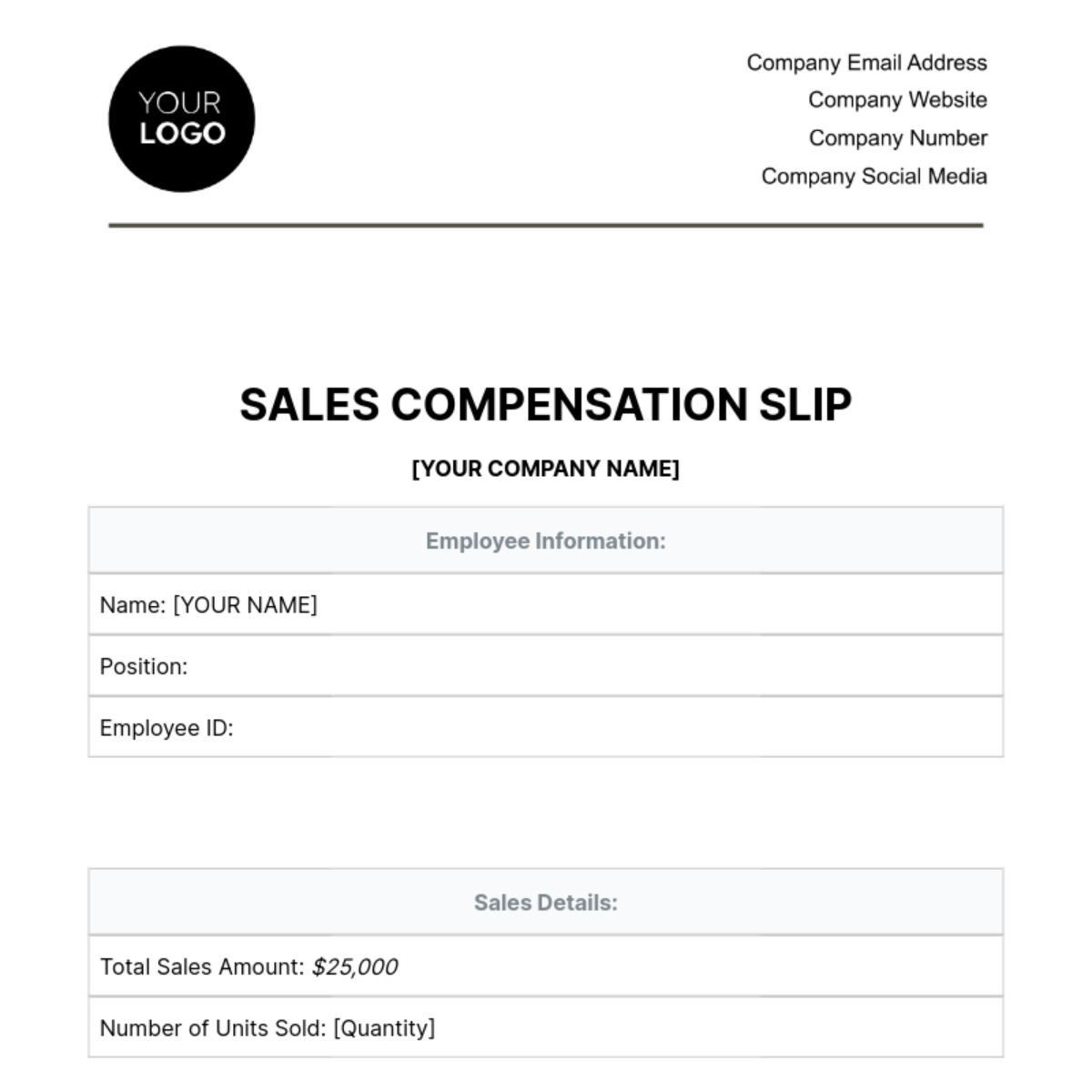 Sales Compensation Slip Template - Edit Online & Download