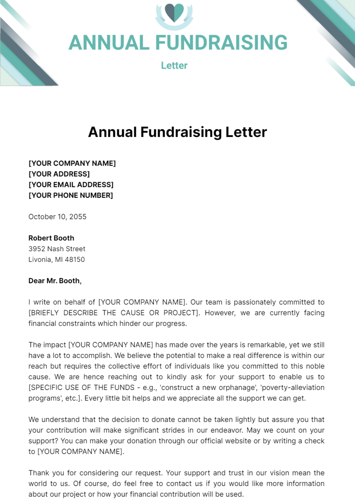 Annual Fundraising Letter Template