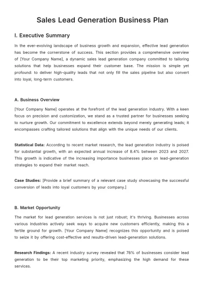 Free Sales Lead Generation Business Plan Template to Edit Online