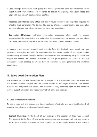 Free Sales Lead Generation Business Plan Template to Edit Online