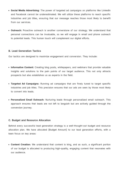 Free Sales Lead Generation Business Plan Template to Edit Online