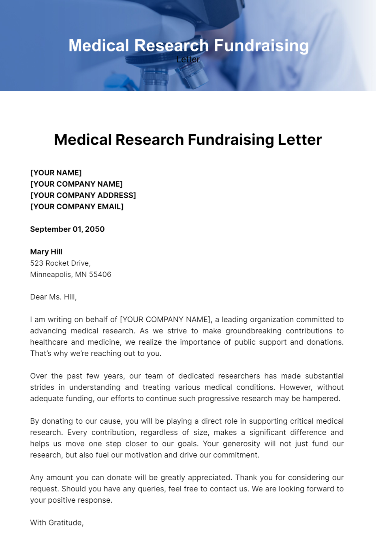 Medical Research Fundraising Letter Template