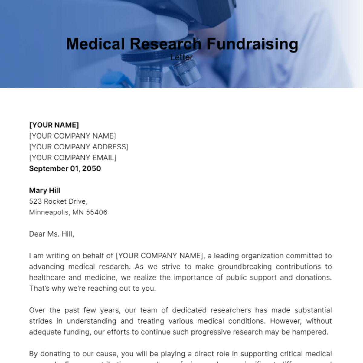 Medical Research Fundraising Letter Template - Edit Online & Download ...