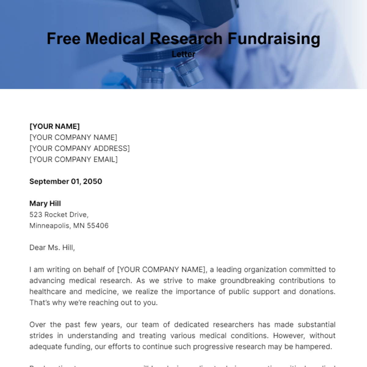 Medical Research Fundraising Letter Template | Template.net