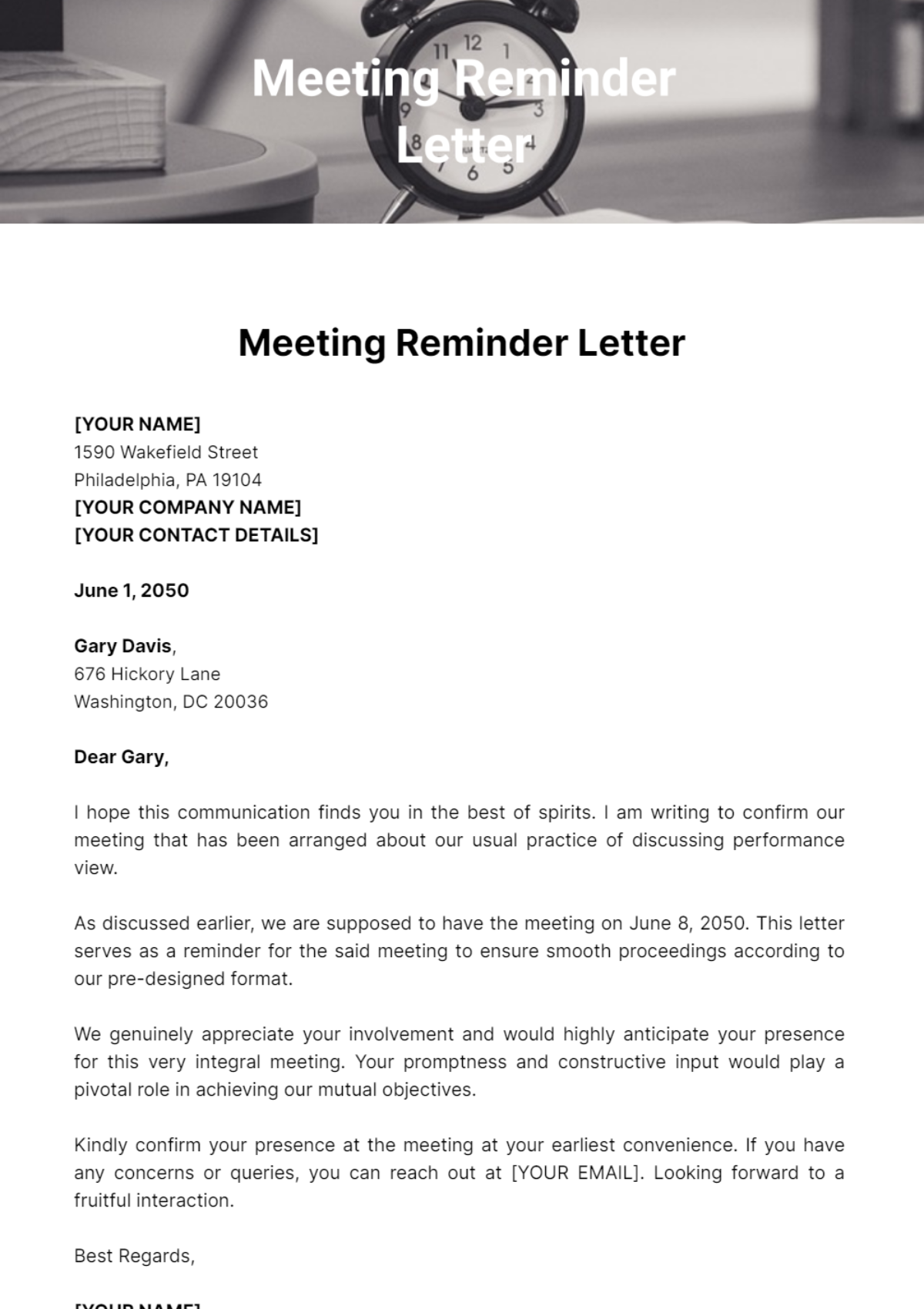 Free Meeting Reminder Letter Template