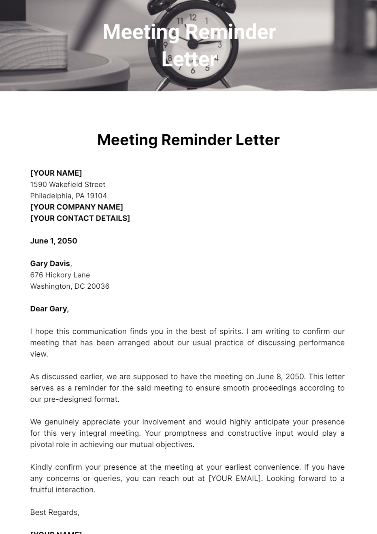 Meeting Reminder Letter Template