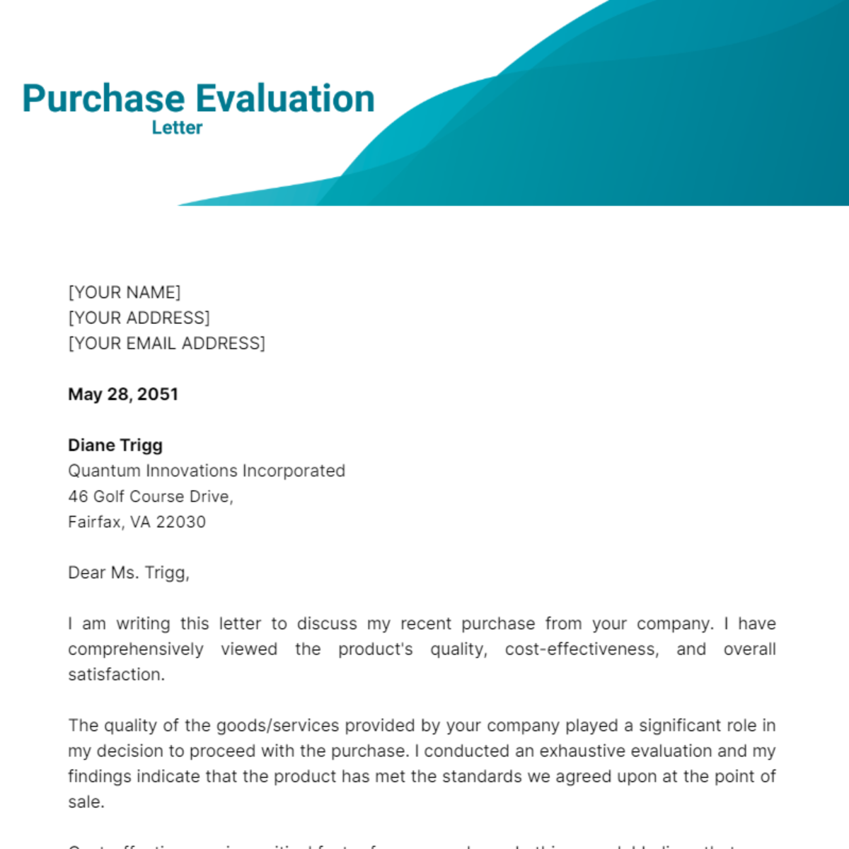 Purchase Evaluation Letter Template - Edit Online & Download Example ...