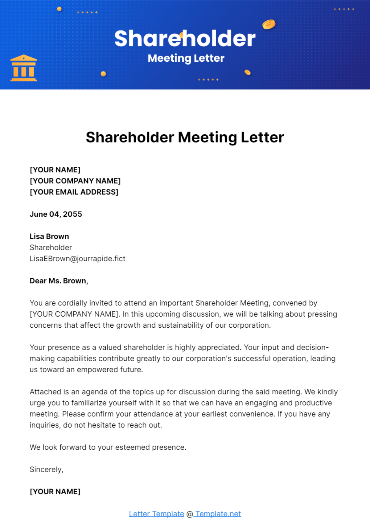 Shareholder Meeting Letter Template