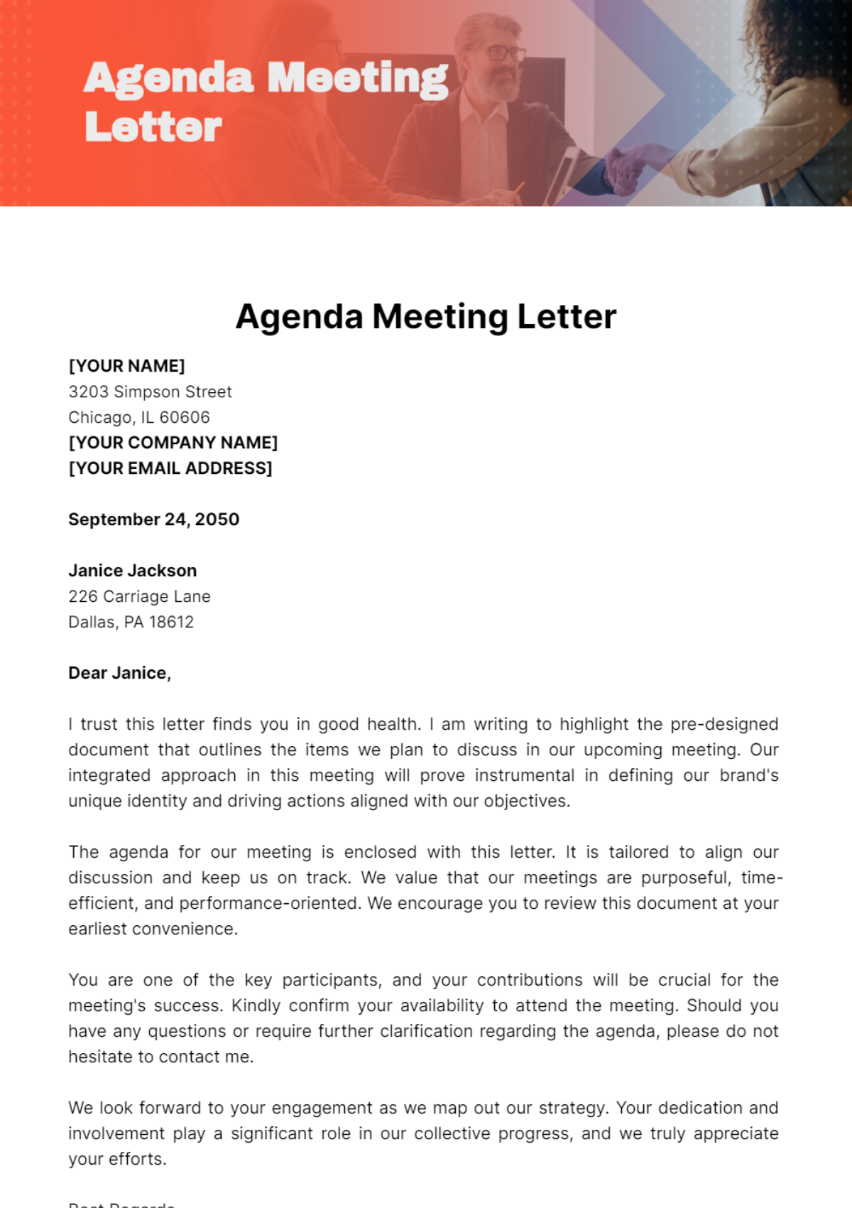 Agenda Meeting Letter Template