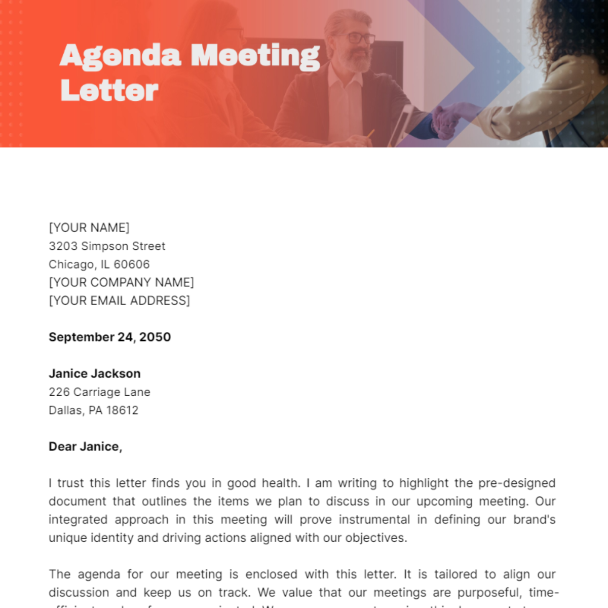 Agenda Meeting Letter Template - Edit Online & Download