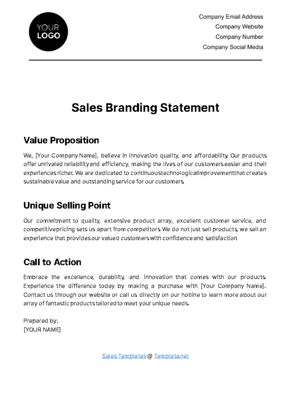 Sales Branding Statement Template