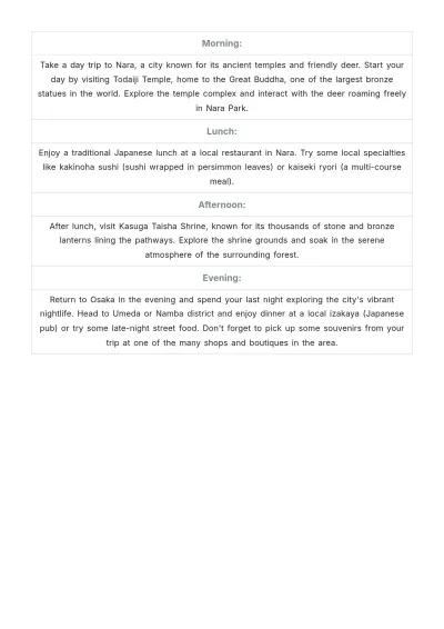 Free 3 Day Osaka Itinerary Template to Edit Online
