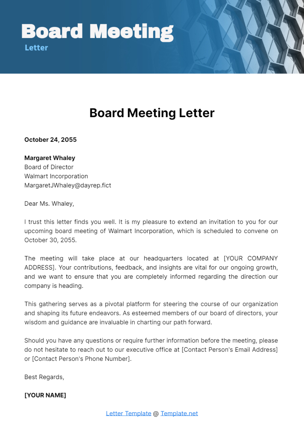 Board Meeting Letter Template