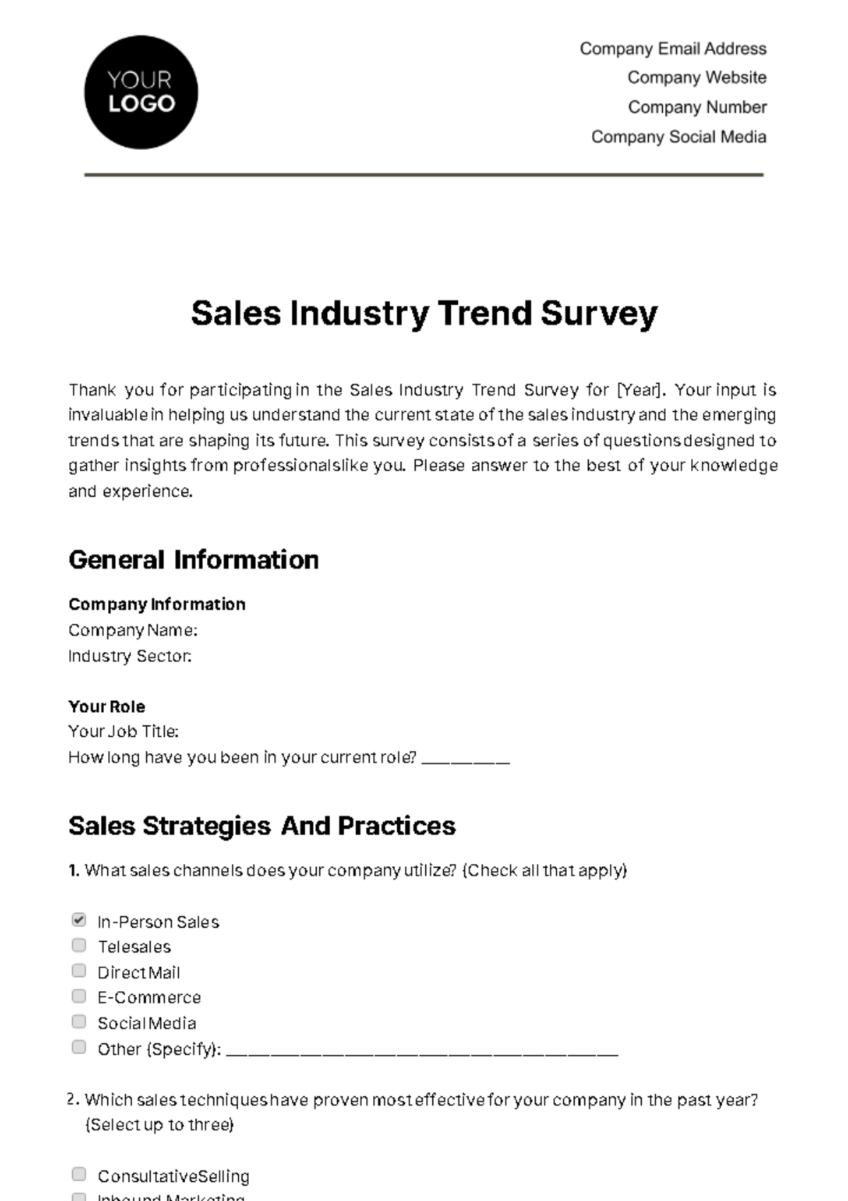 Sales Industry Trend Survey Template