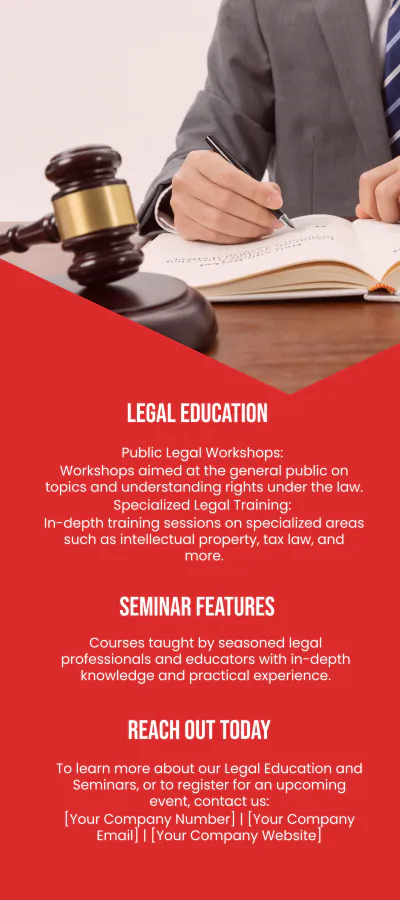 Free Legal Education and Seminars Rack Card Template to Edit Online
