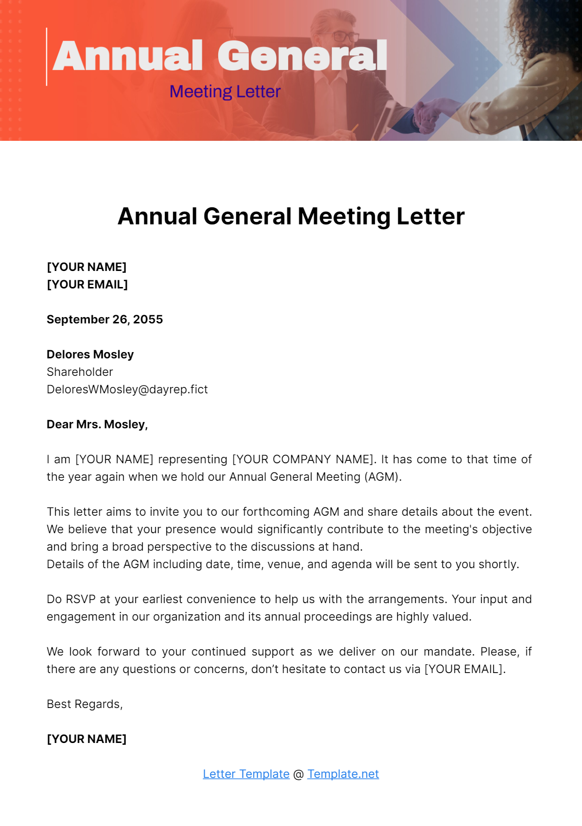 Free Annual General Meeting Letter Template to Edit Online