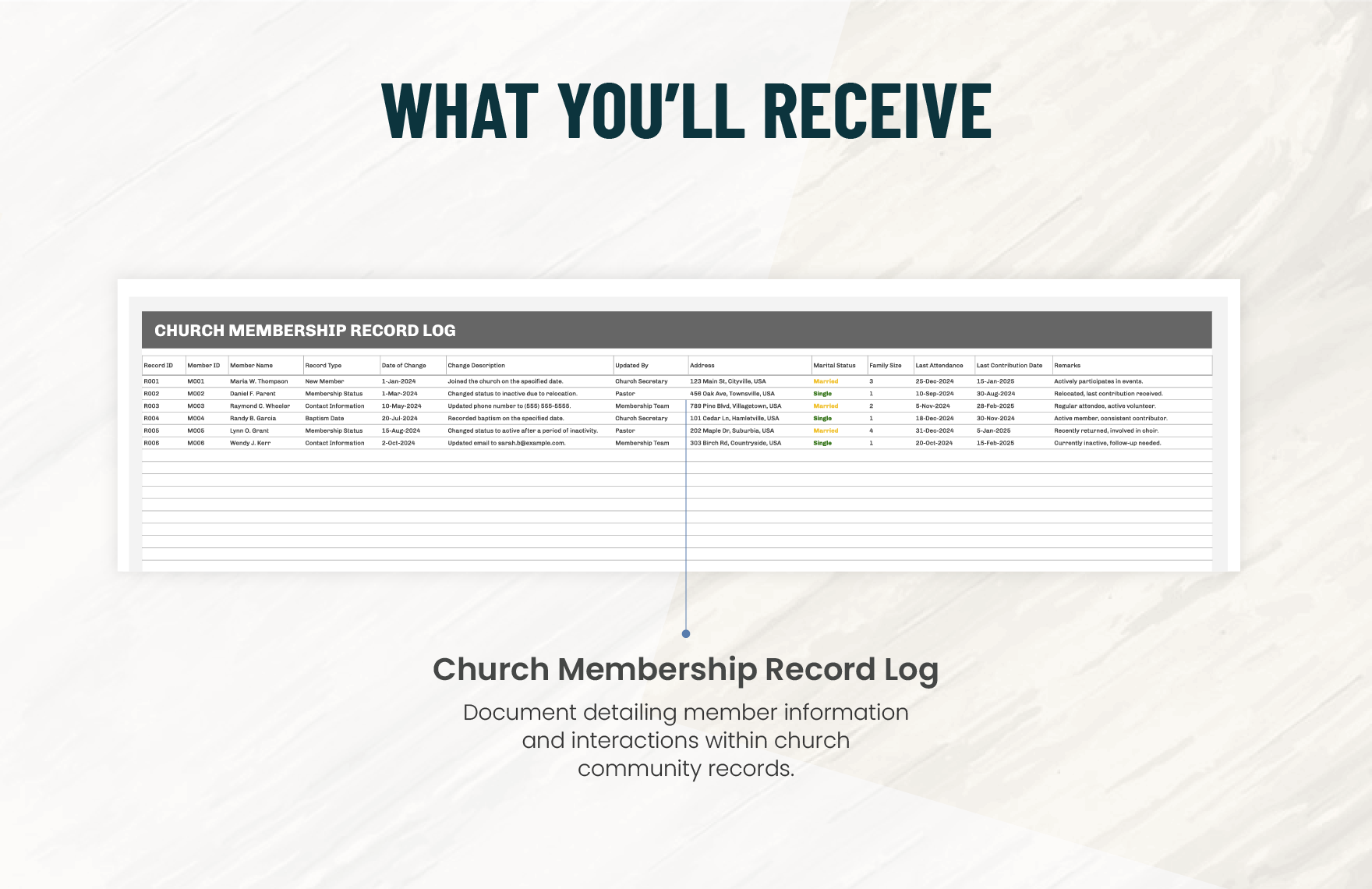 Church Membership Record Log Template