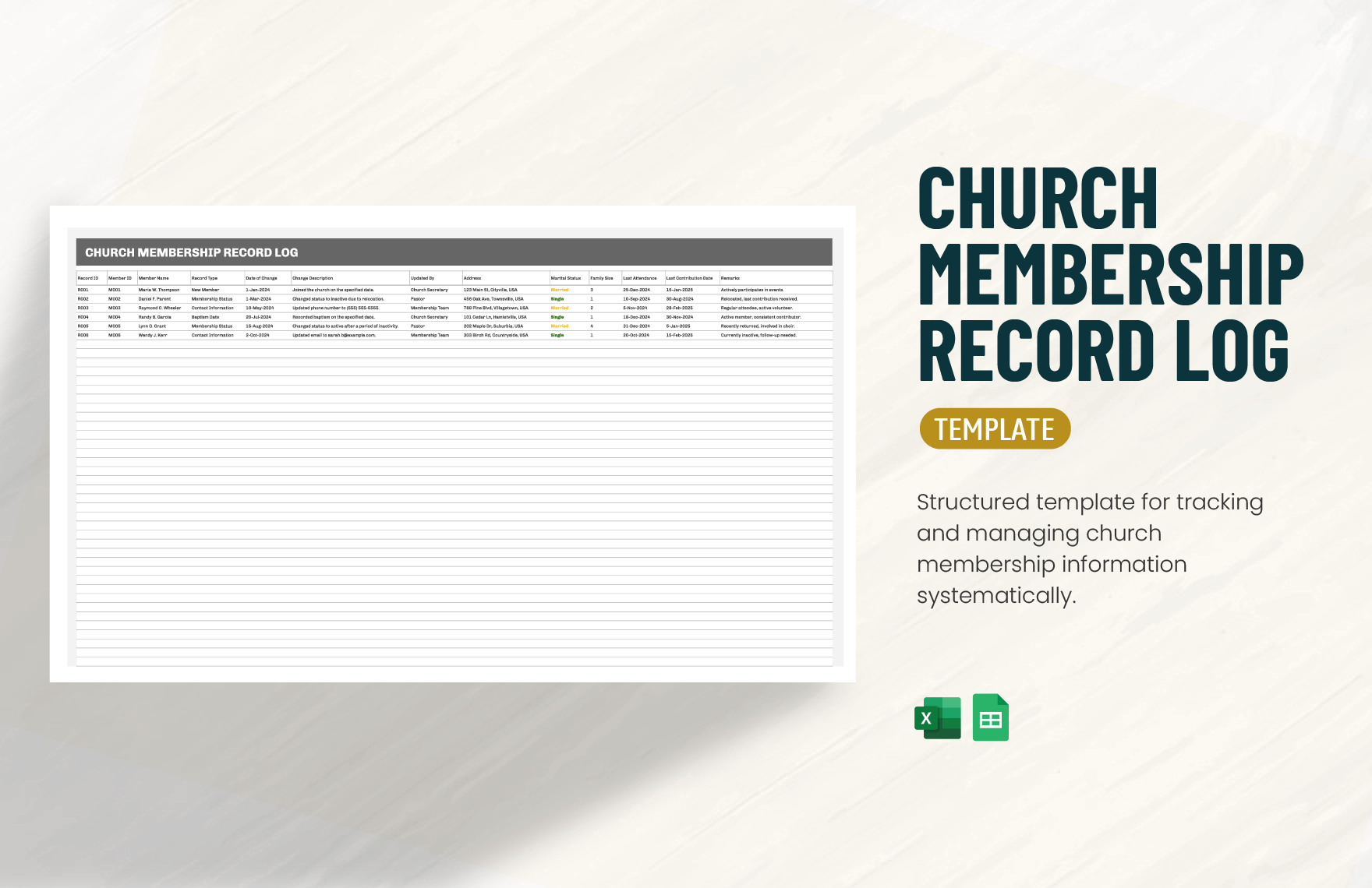 Church Membership Record Log Template