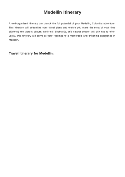 Free Medellin Itinerary Template to Edit Online