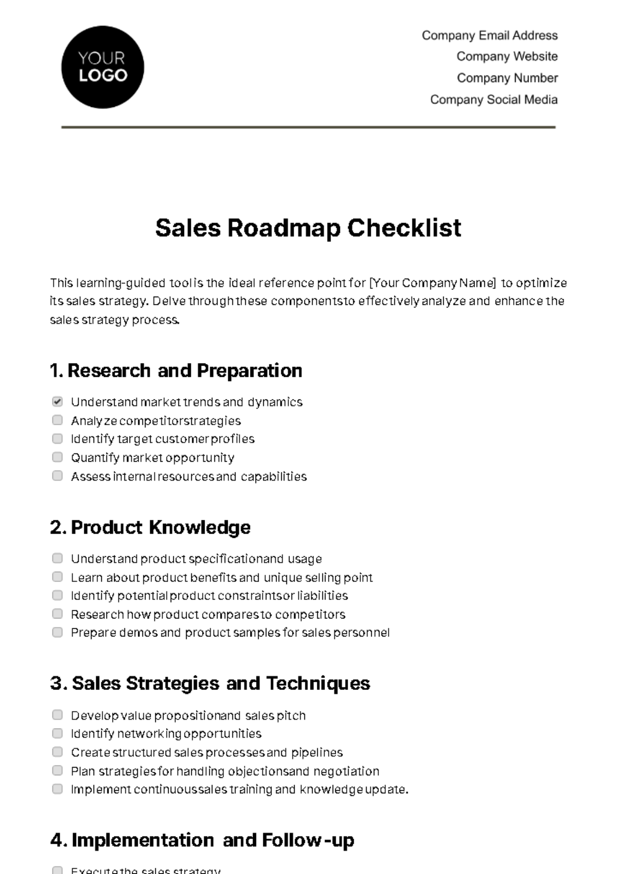 Sales Roadmap Checklist Template