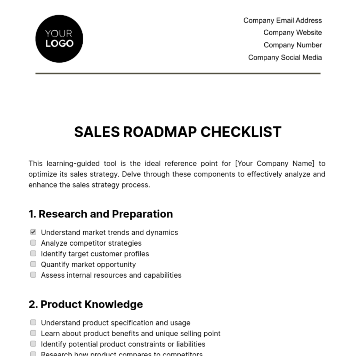 Sales Roadmap Checklist Template - Edit Online & Download