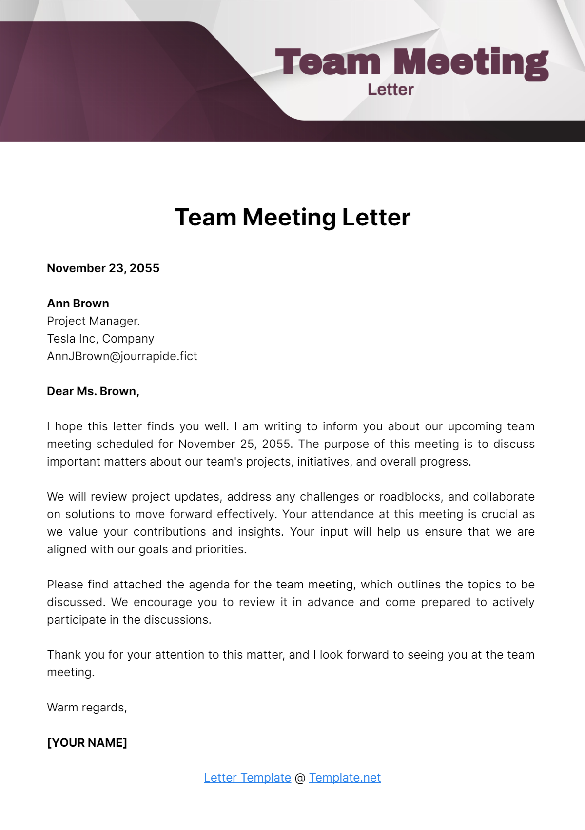 Team Meeting Letter Template