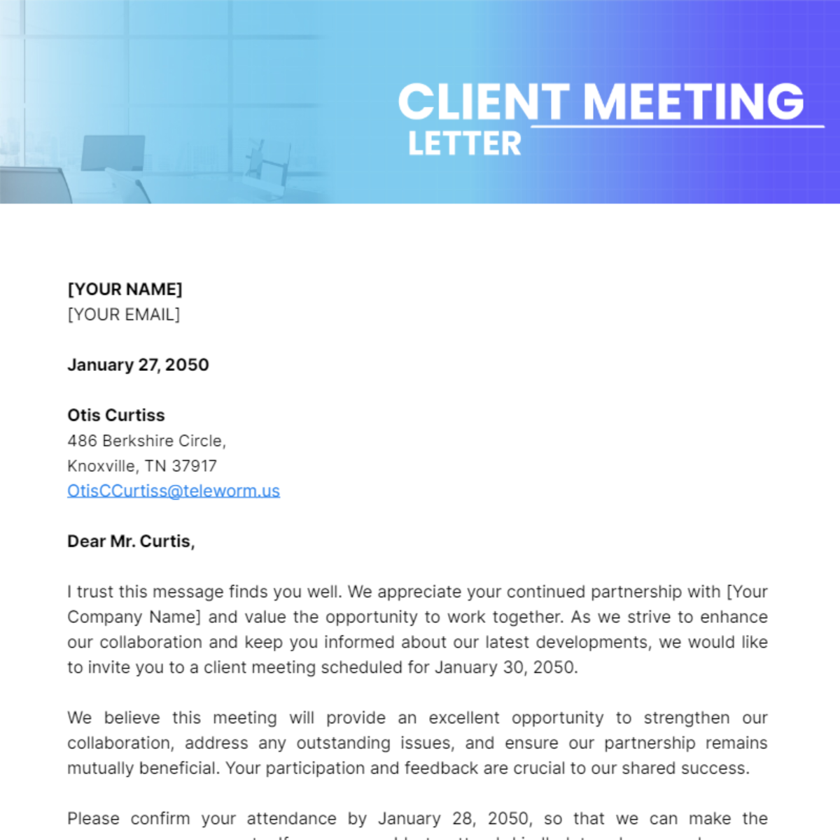 Client Meeting Letter Template - Edit Online & Download