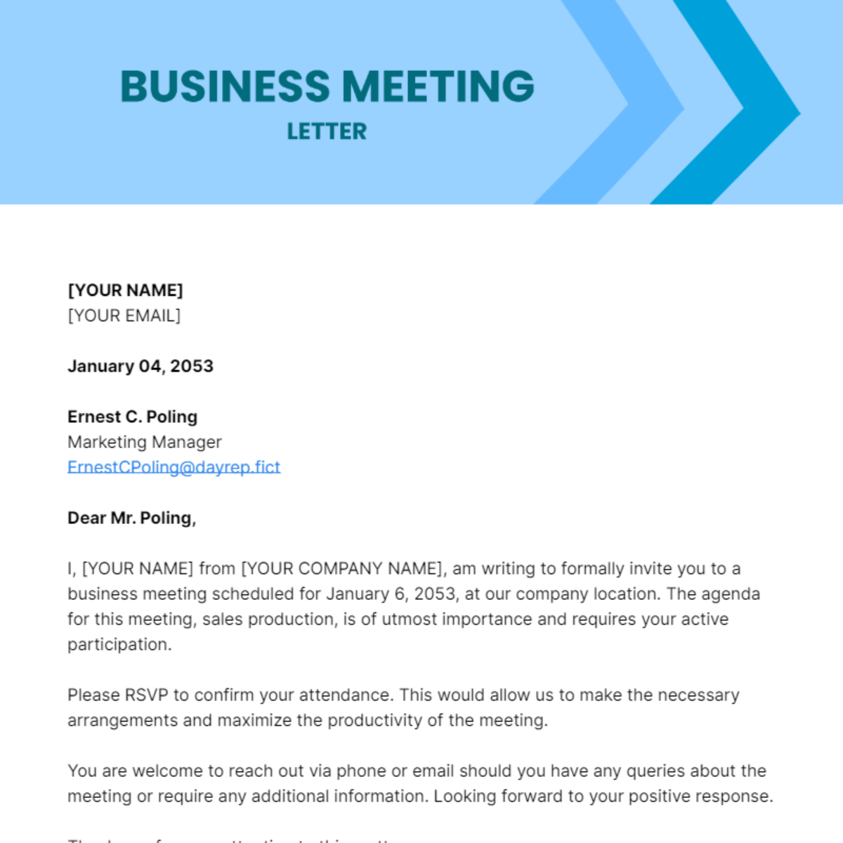 Business Meeting Letter Template - Edit Online & Download