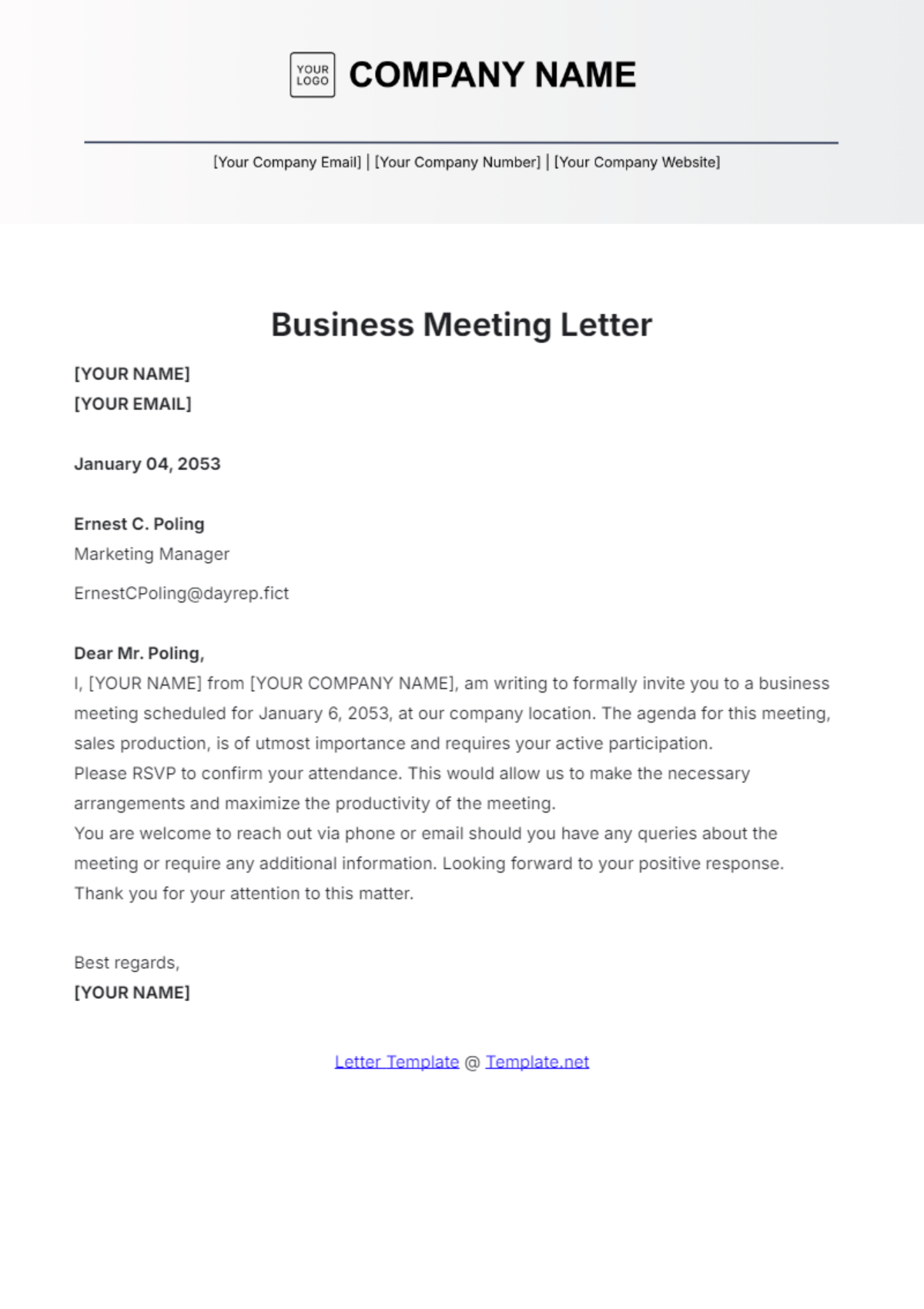 Business Meeting Letter Template - Edit Online & Download