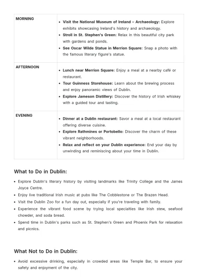 Free 2 Day Dublin Itinerary Template to Edit Online