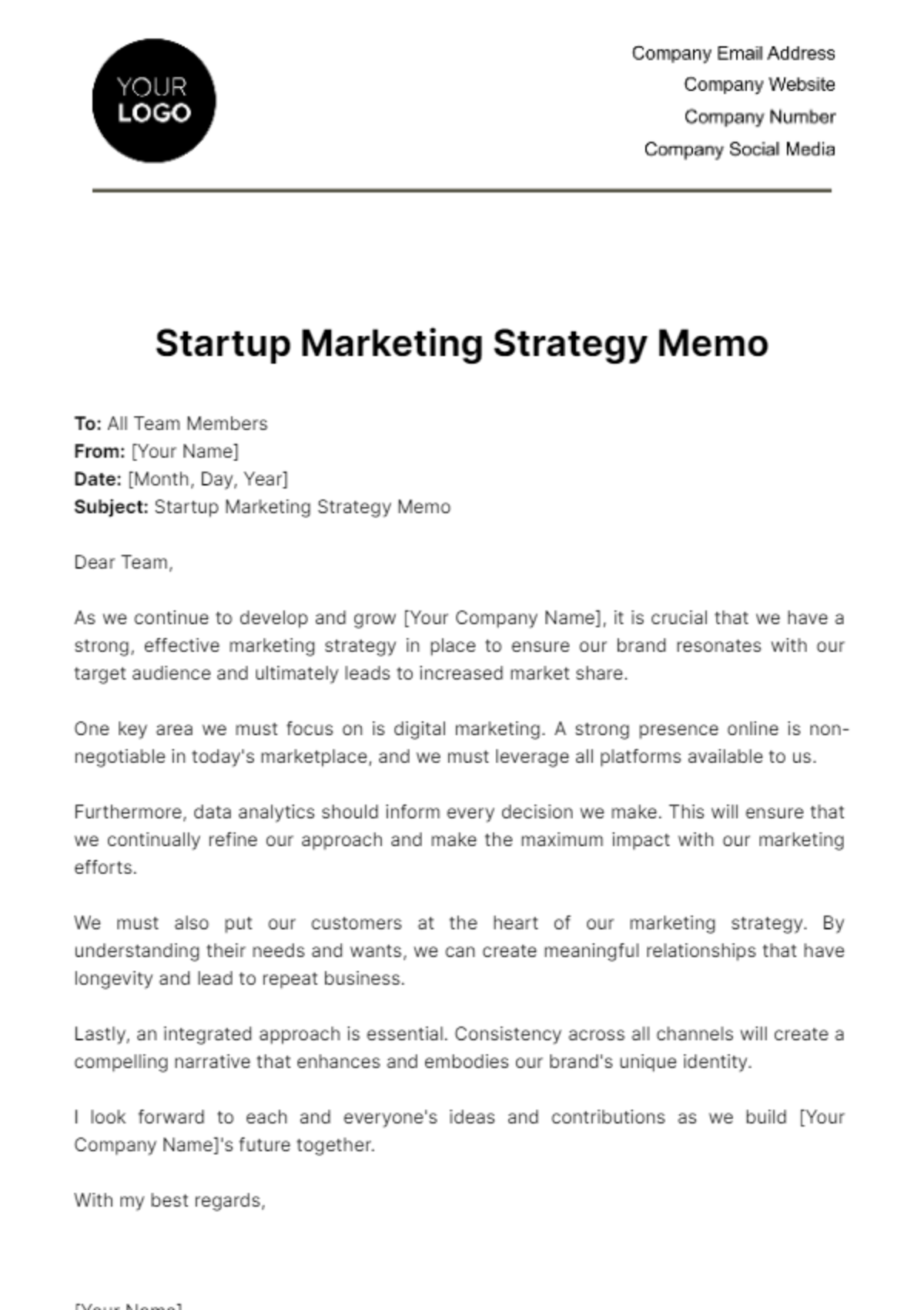 Free Startup Marketing Strategy Memo Template