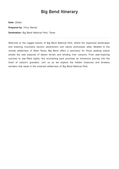 Free Big Bend Itinerary Template to Edit Online