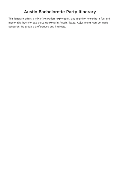Free Austin Bachelorette Party Itinerary Template to Edit Online