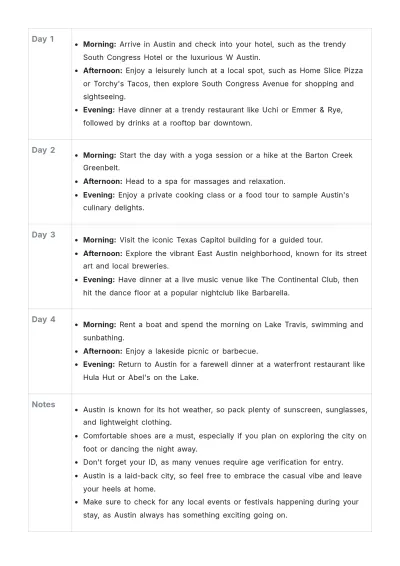 Free Austin Bachelorette Party Itinerary Template to Edit Online