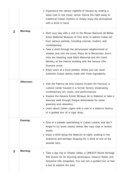 Free Havana Itinerary Template to Edit Online