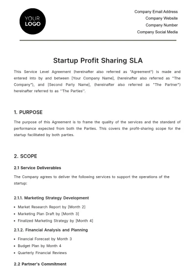 Free Startup Profit Sharing SLA Template to Edit Online