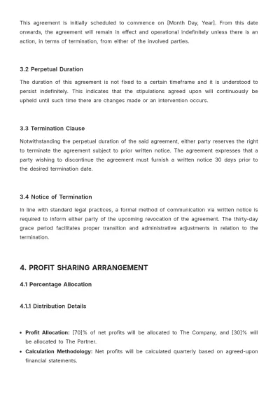 Free Startup Profit Sharing SLA Template to Edit Online