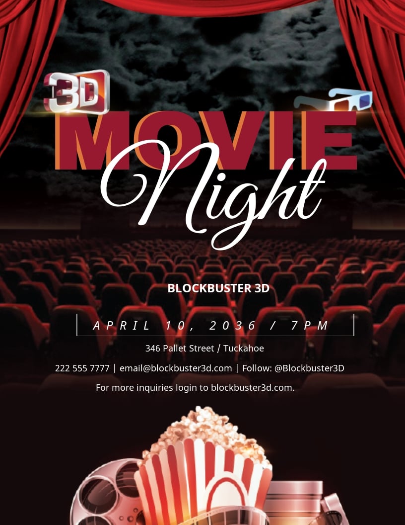 Free 3D Movies Night Flyer Template | Template.net