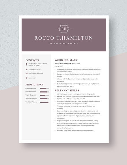 Occupational Analyst Resume Template