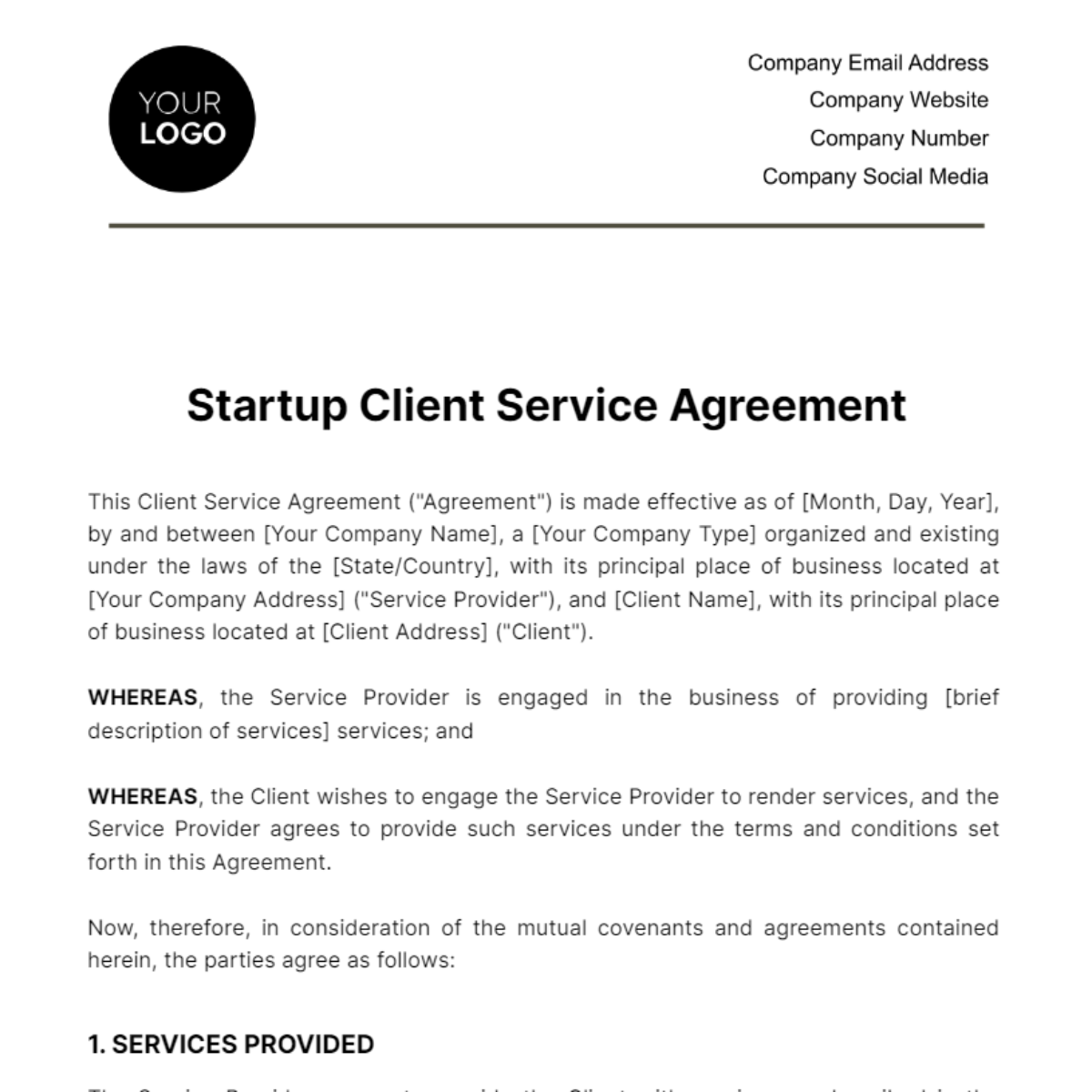 Startup Client Service Agreement Template - Edit Online & Download