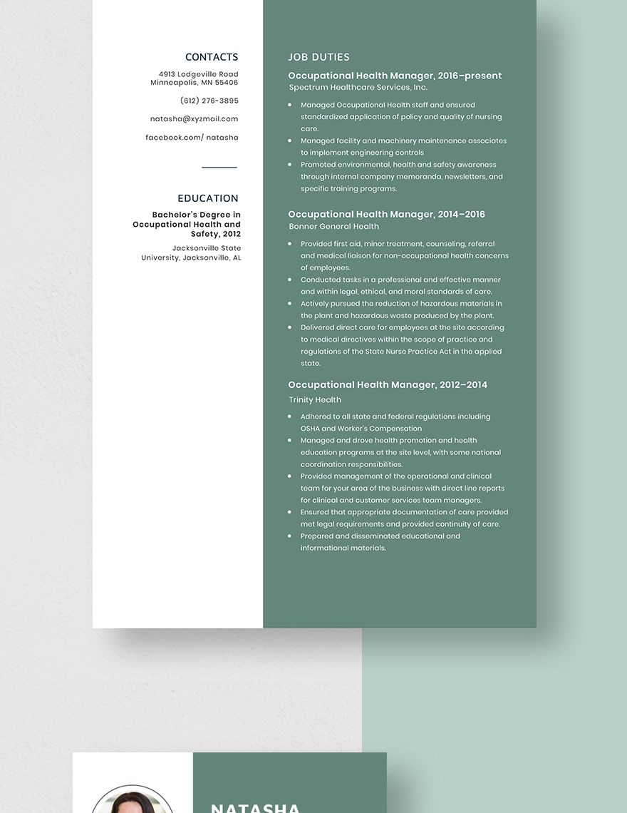 Occupational Health Manager Resume