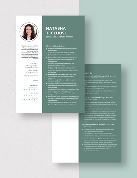 Occupational Health Manager Resume Download