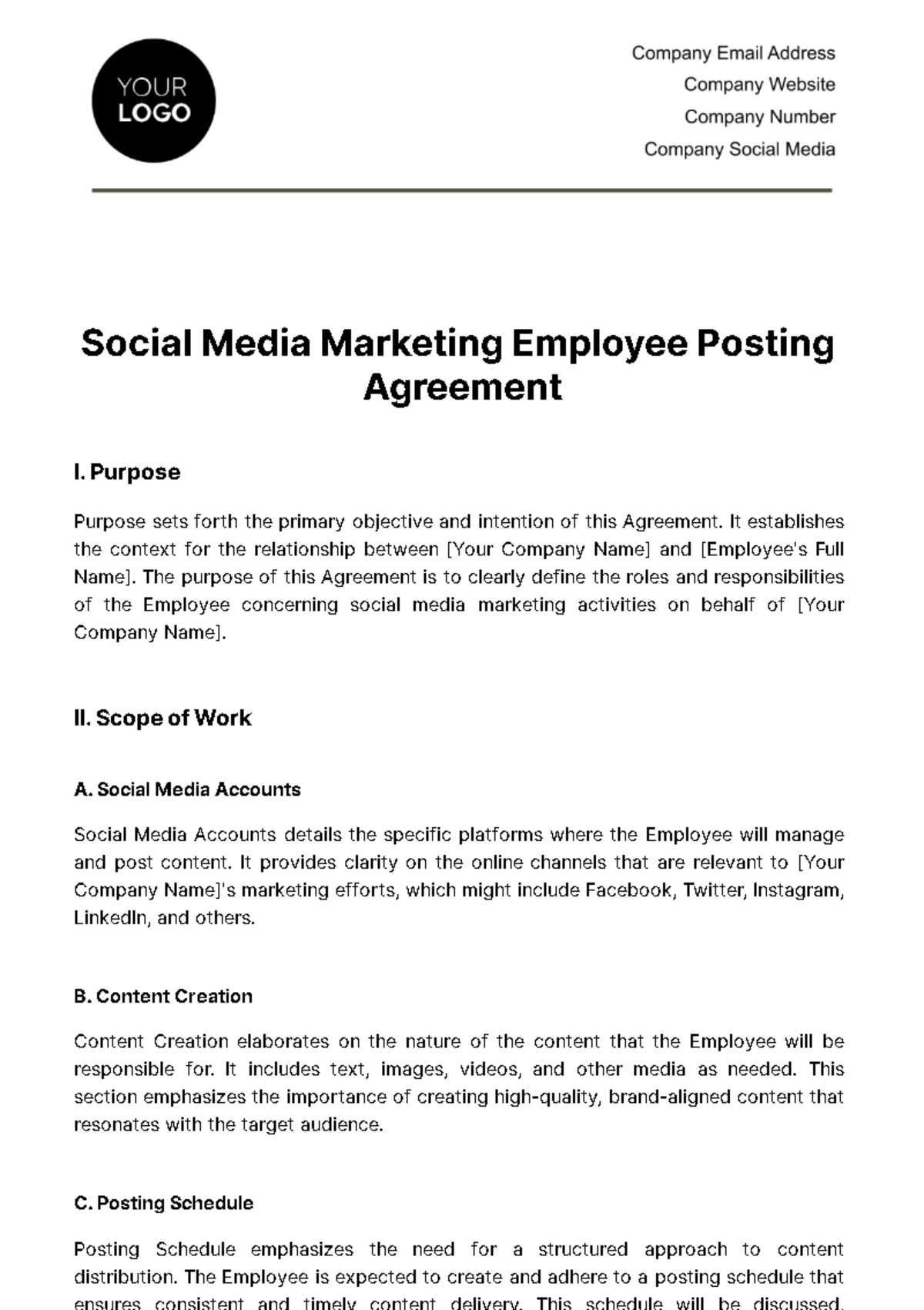 Social Media Marketing Employee Posting Agreement Template