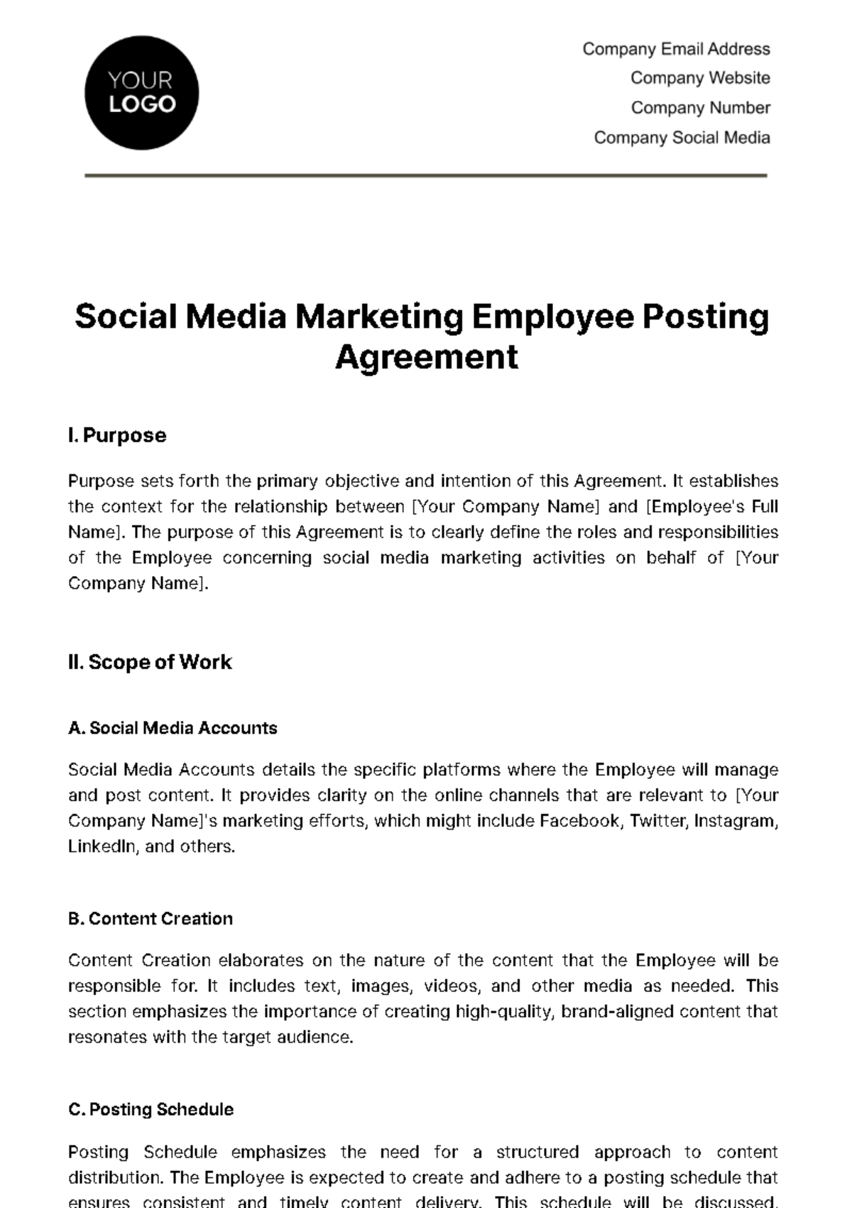 Social Media Marketing Employee Posting Agreement Template - Edit Online & Download