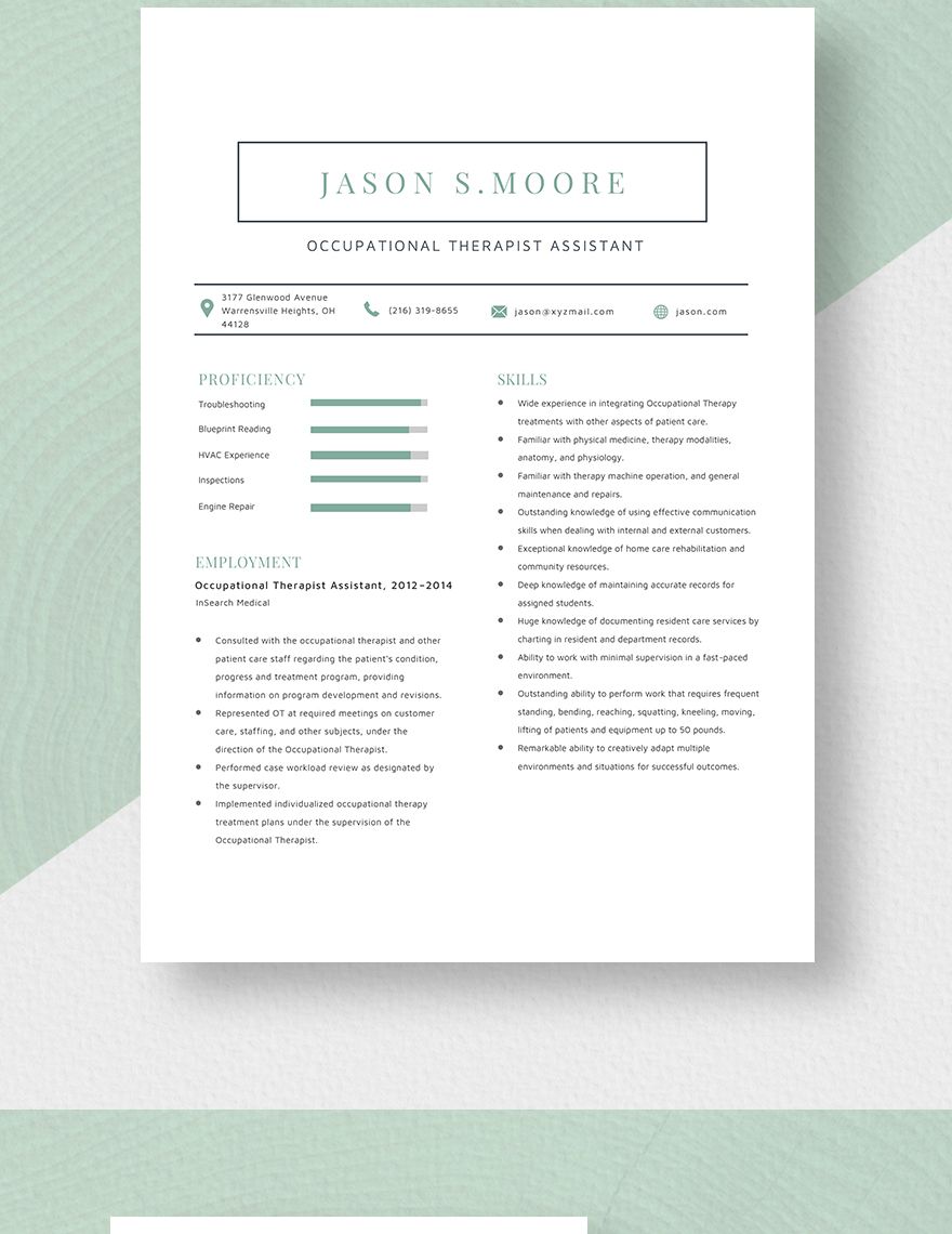 Occupational Therapist Assistant Resume