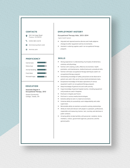 Occupational Therapy Aide Resume Template