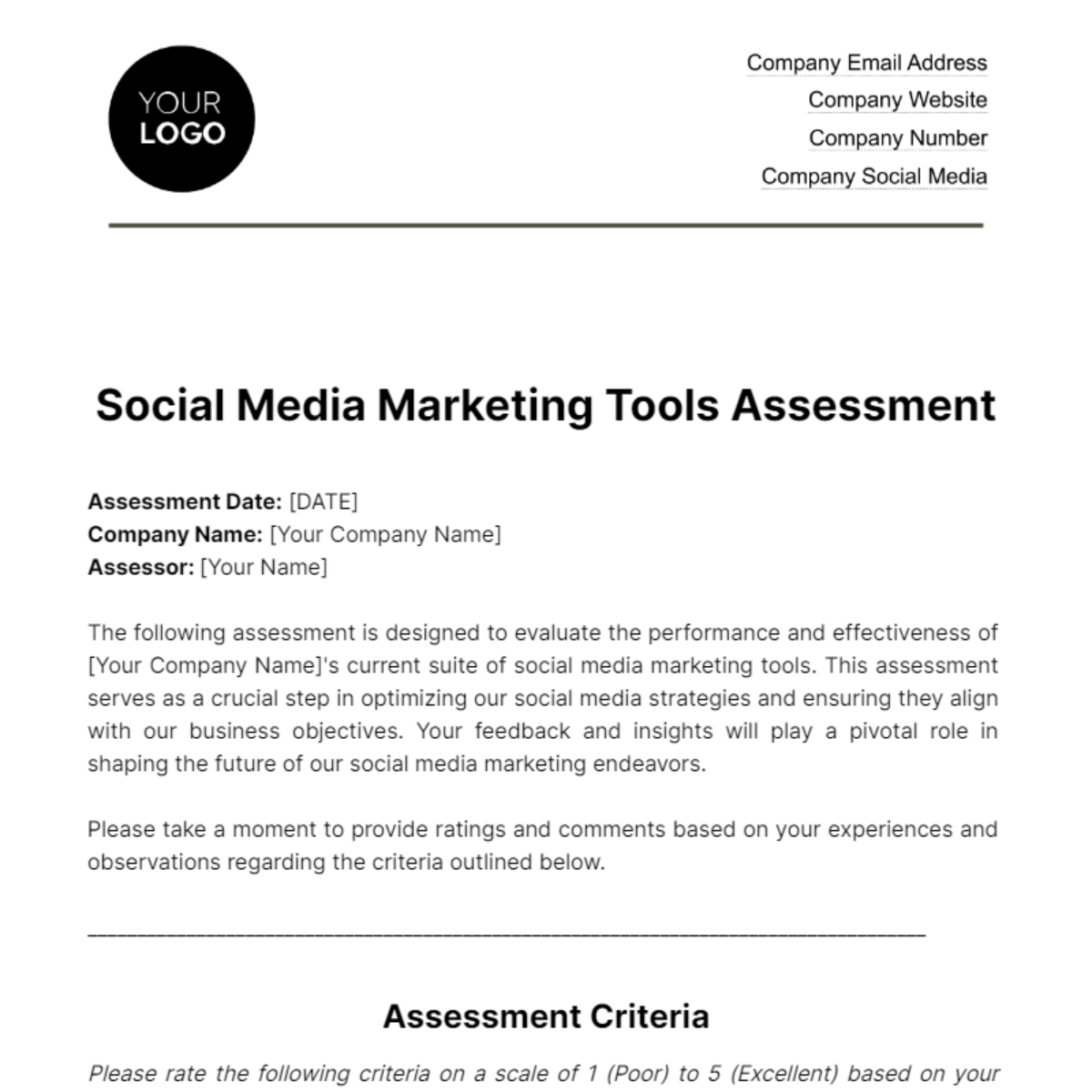 Social Media Marketing Tools Assessment Template